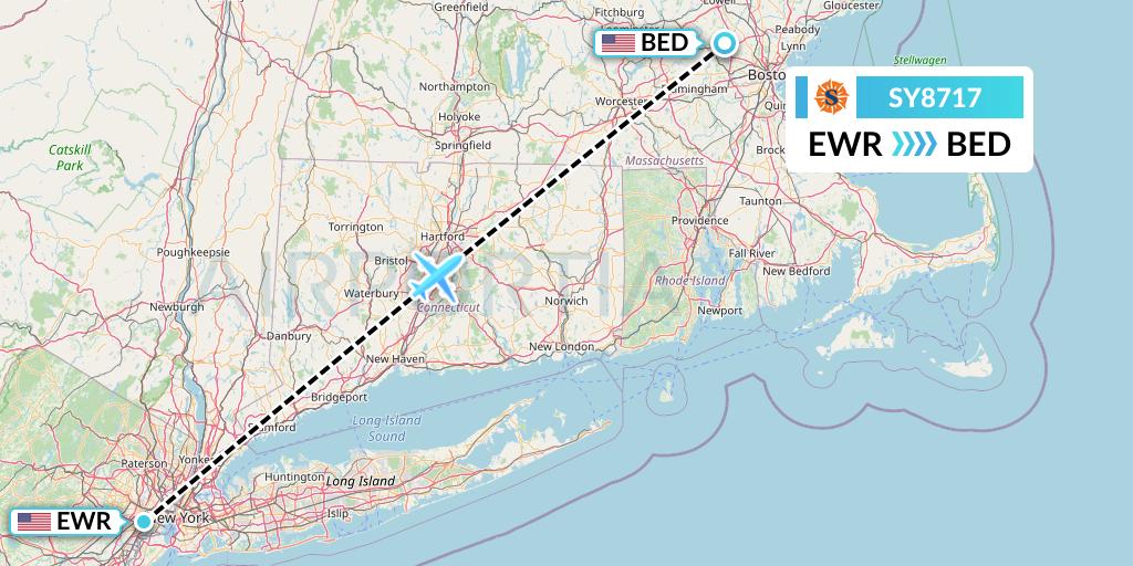 SY8717 Sun Country Airlines Flight Map: New York to Bedford