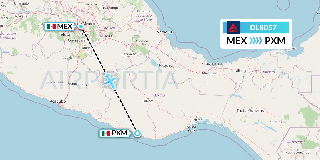 DL8057 Delta Air Lines Flight Map: Mexico City to Puerto Escondido