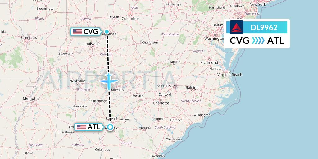 DL9962 Delta Air Lines Flight Map: Cincinnati to Atlanta