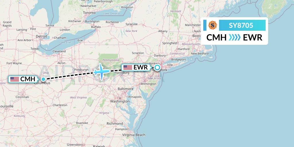 SY8705 Sun Country Airlines Flight Map: Columbus to New York