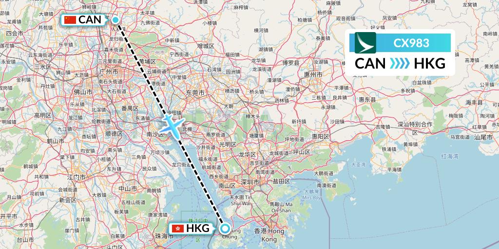 CX983 Cathay Pacific Flight Map: Guangzhou to Hong Kong