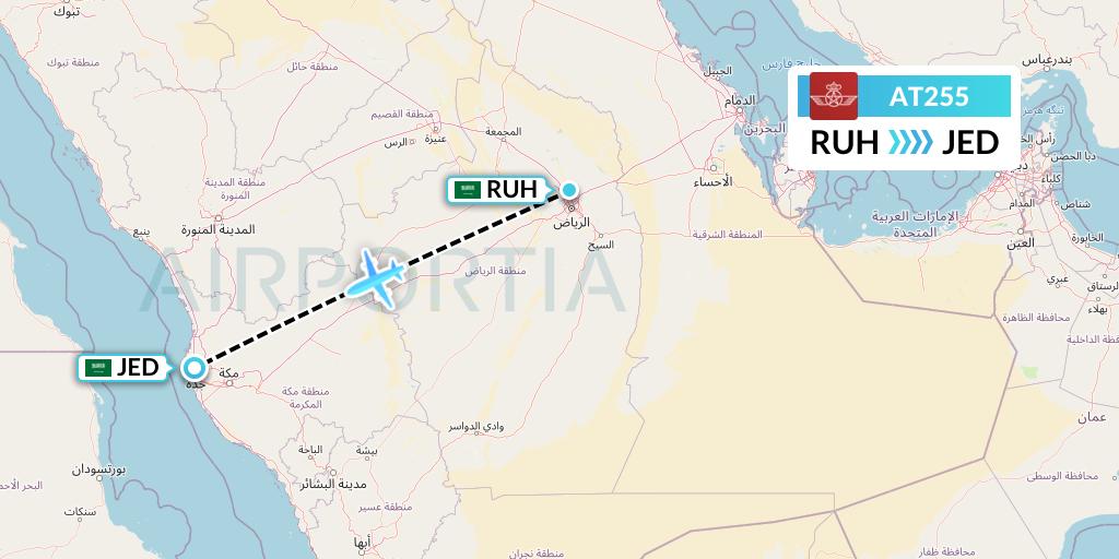 AT255 Royal Air Maroc Flight Map: Riyadh to Jeddah