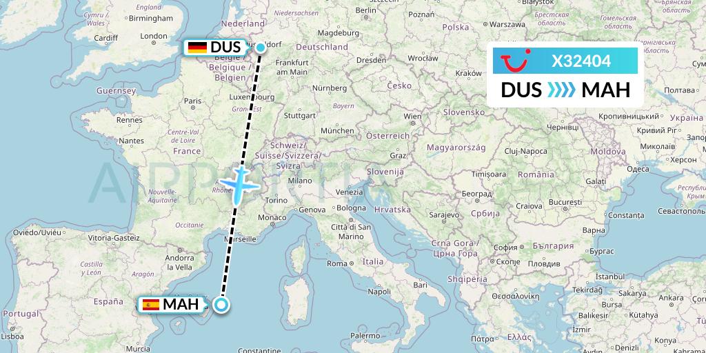 X32404 TUI fly Germany Flight Map: Dusseldorf to Mahon