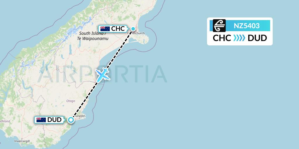 NZ5403 Air New Zealand Flight Map: Christchurch to Dunedin