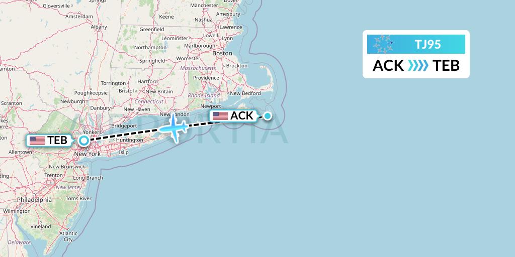 TJ95 Tradewind Aviation Flight Map: Nantucket to Teterboro