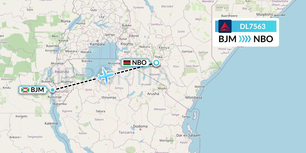 DL7563 Delta Air Lines Flight Map: Bujumbura to Nairobi