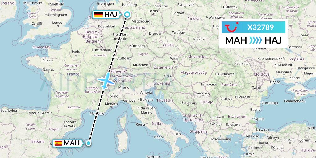 X32789 TUI fly Germany Flight Map: Mahon to Hannover