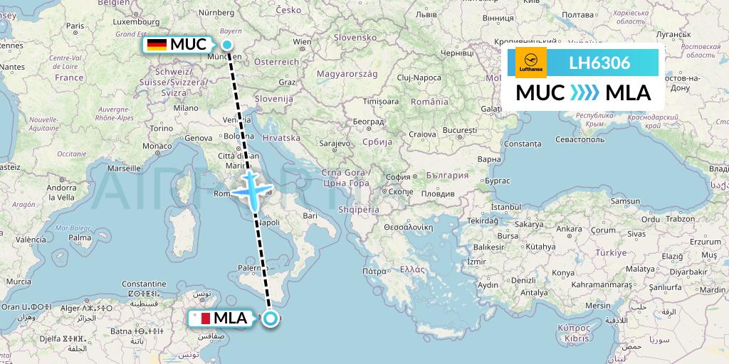 LH6306 Lufthansa Flight Map: Munich to Malta