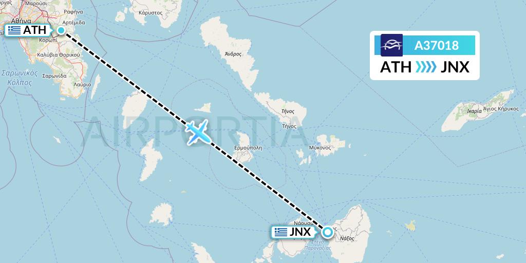 A37018 Aegean Airlines Flight Map: Athens to Naxos