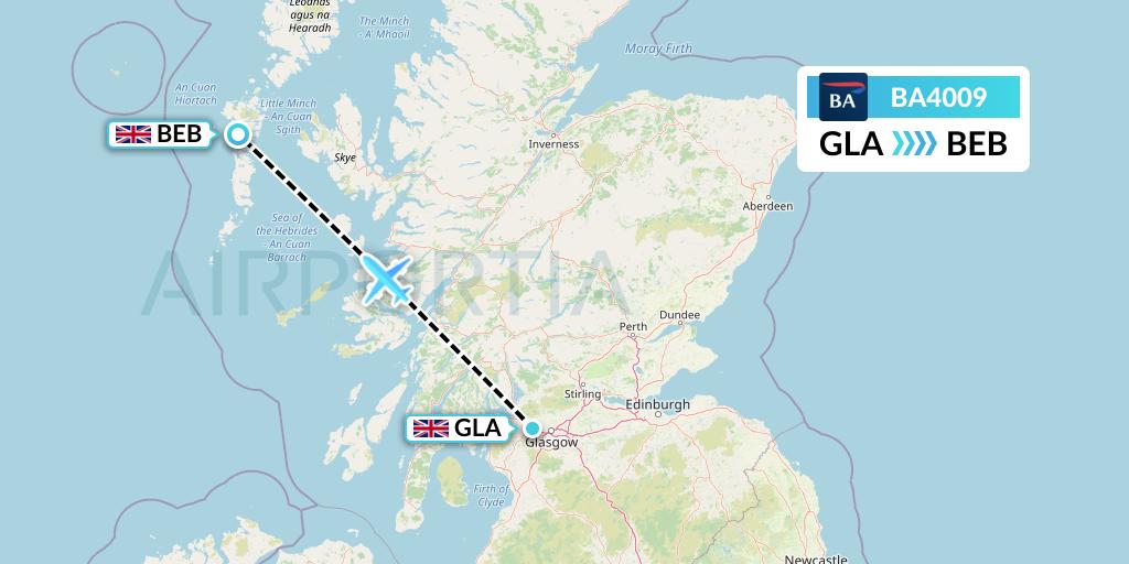 BA4009 British Airways Flight Map: Glasgow to Benbecula
