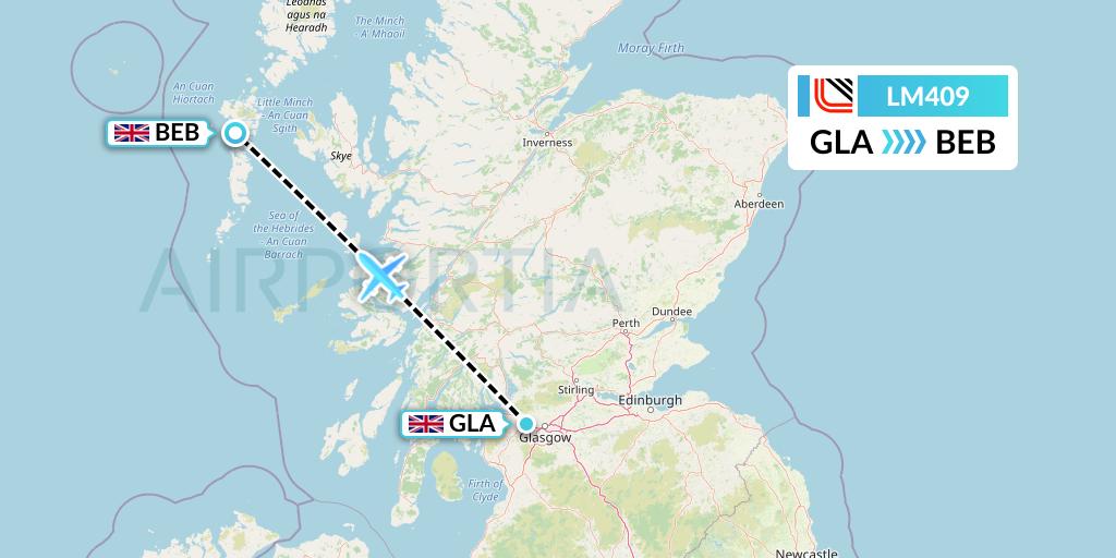 LM409 Loganair Flight Map: Glasgow to Benbecula
