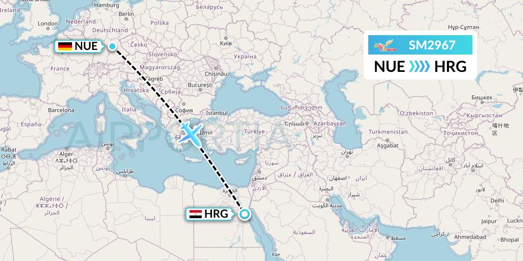 SM2967 Air Cairo Flight Map: Nurnberg to Hurghada