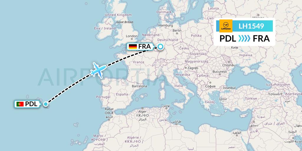 LH1549 Lufthansa Flight Map: Ponta Delgada to Frankfurt