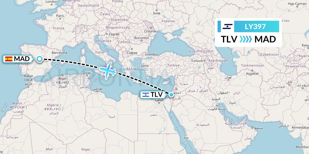 LY397 El Al Flight Map: Tel Aviv to Madrid