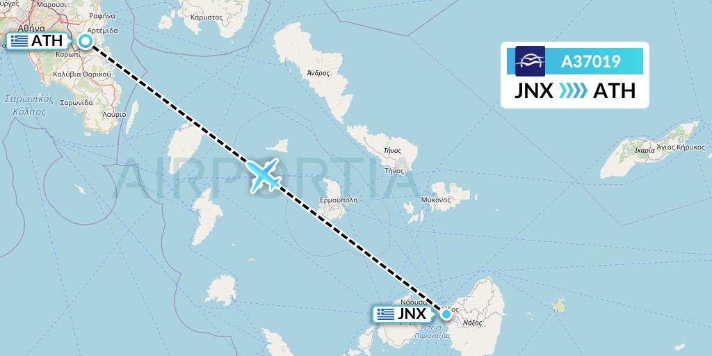 A37019 Aegean Airlines Flight Map: Naxos to Athens