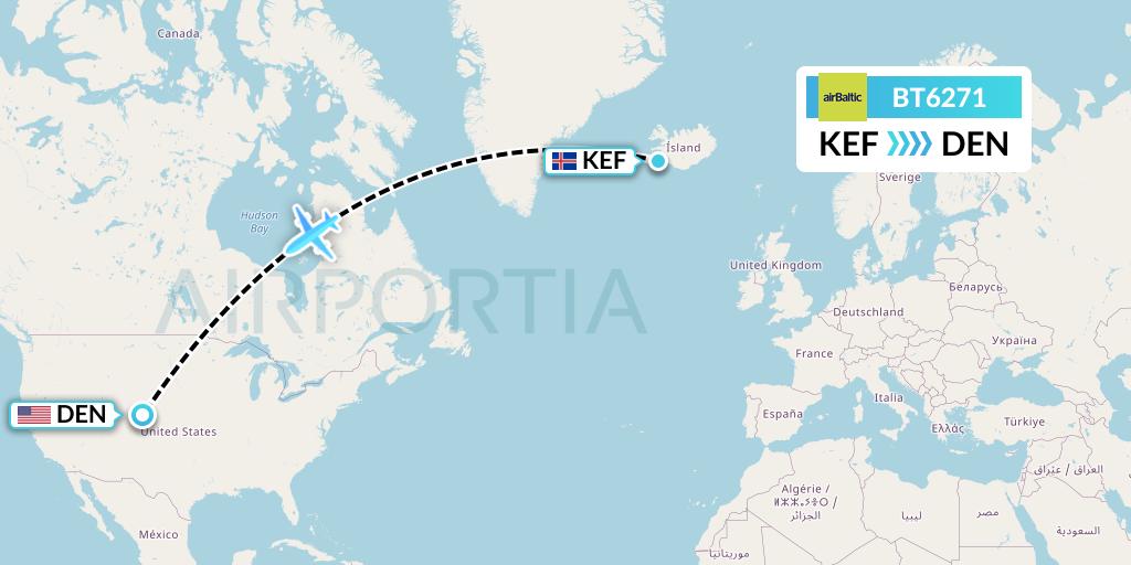 BT6271 airBaltic Flight Map: Reykjavik to Denver