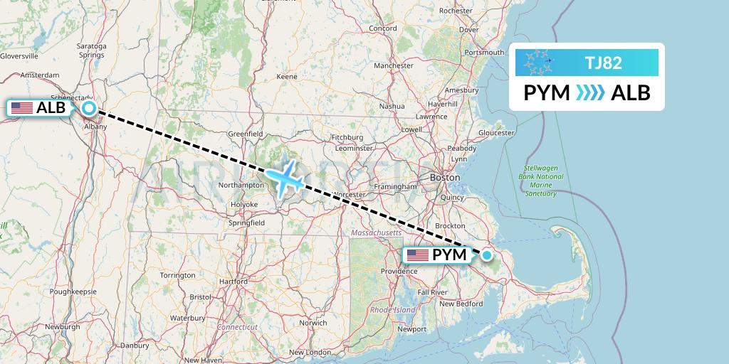 TJ82 Tradewind Aviation Flight Map: Plymouth to Albany