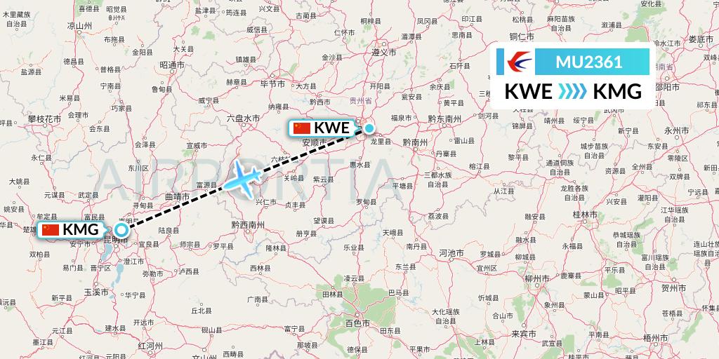 MU2361 China Eastern Airlines Flight Map: Guiyang to Kunming