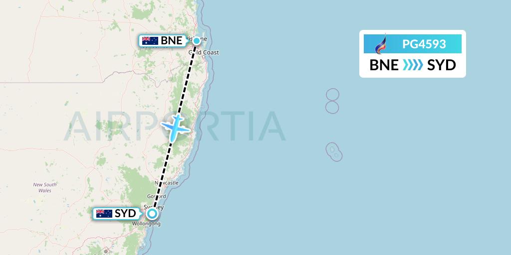 PG4593 Bangkok Airways Flight Map: Brisbane to Sydney