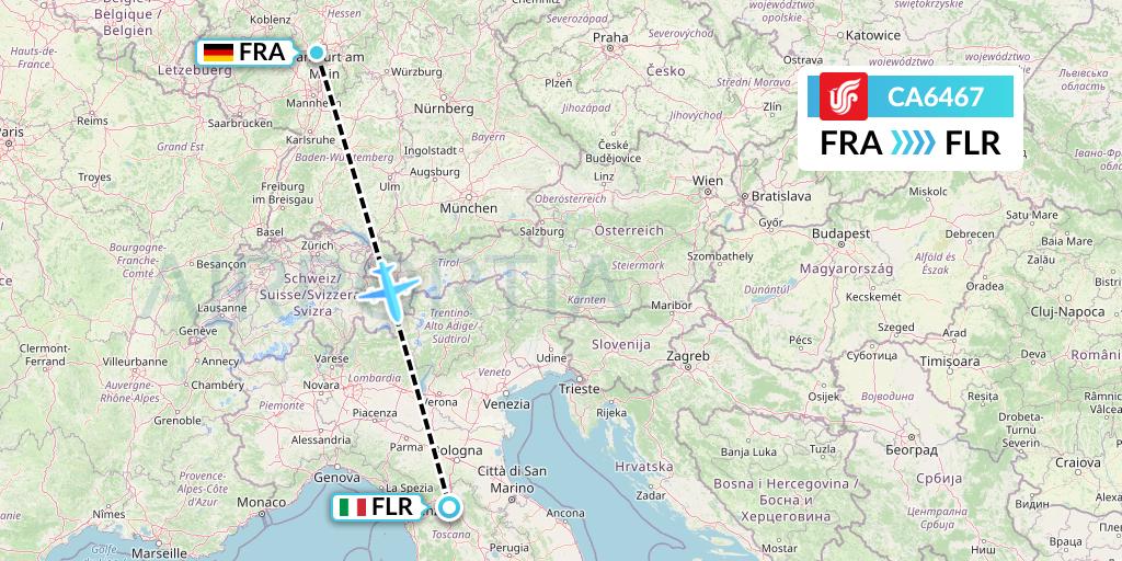 CA6467 Air China Flight Map: Frankfurt to Florence