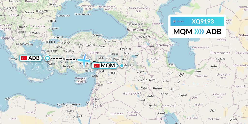 XQ9193 SunExpress Flight Map: Mardin to Izmir