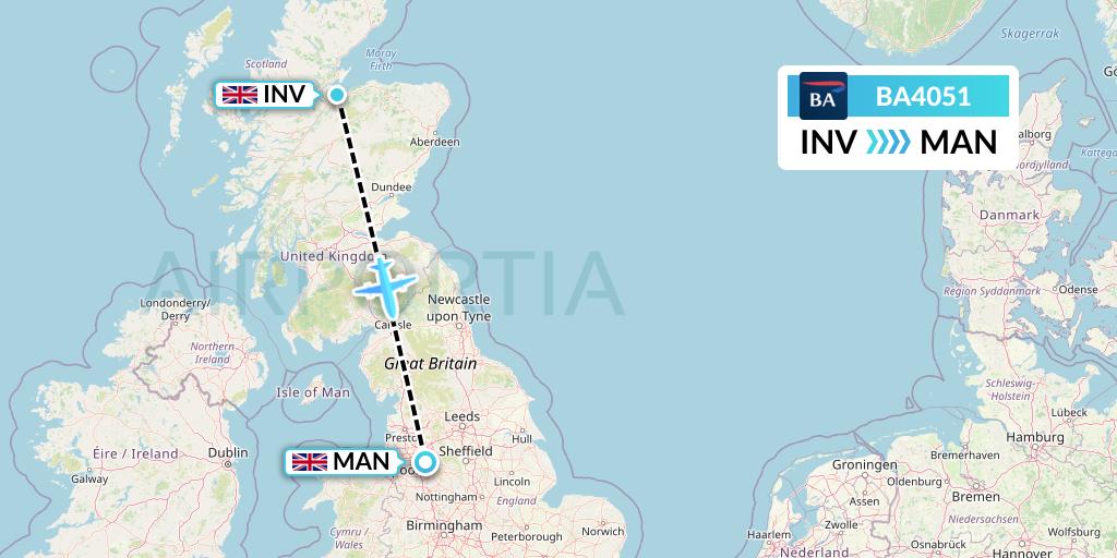 BA4051 British Airways Flight Map: Inverness to Manchester