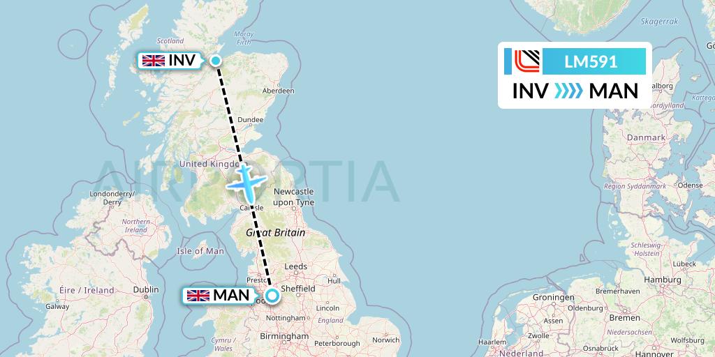 LM591 Loganair Flight Map: Inverness to Manchester