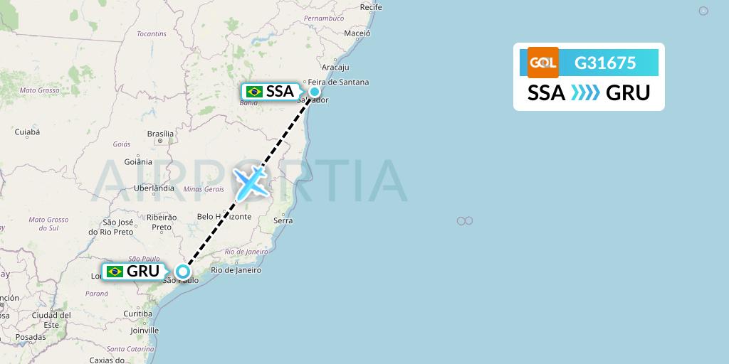 G31675 GOL Transportes Aeros Flight Map: Salvador to Sao Paulo