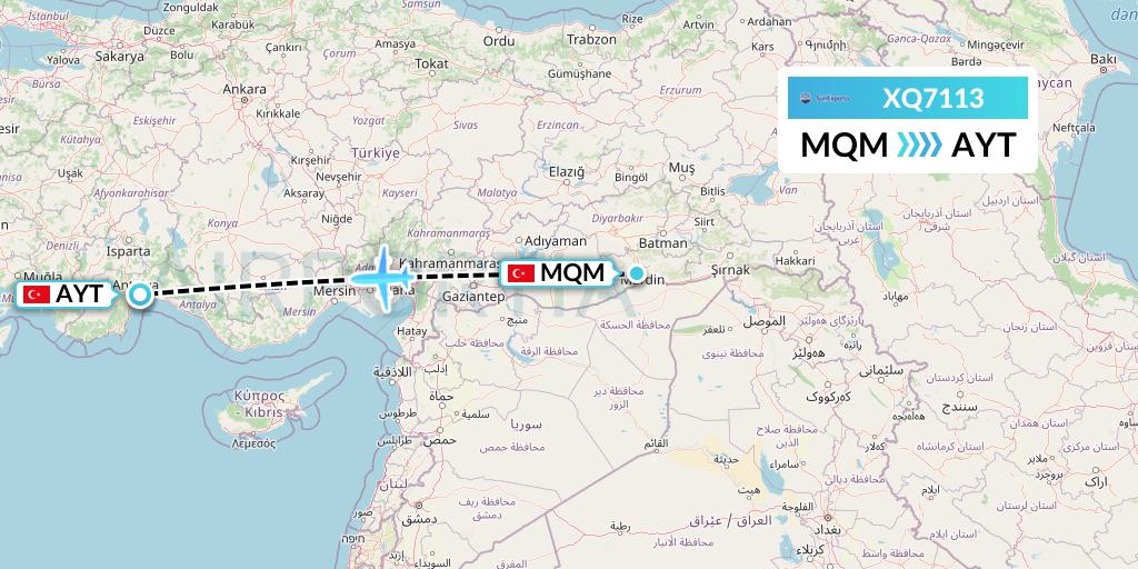 XQ7113 SunExpress Flight Map: Mardin to Antalya
