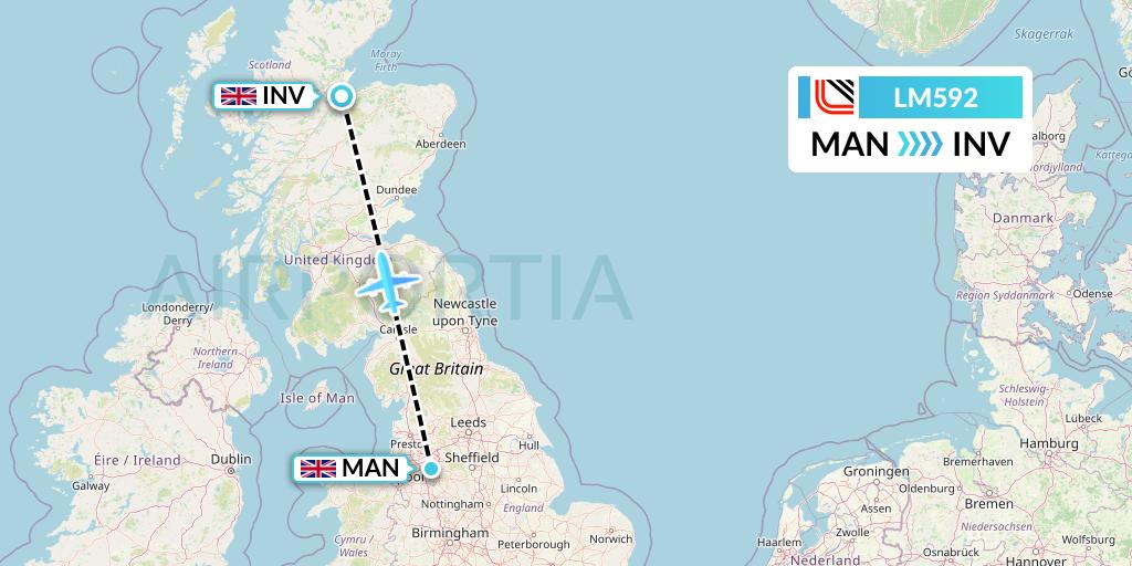 LM592 Loganair Flight Map: Manchester to Inverness