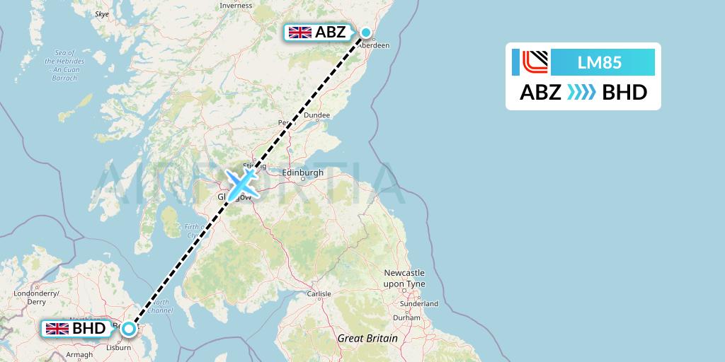 LM85 Loganair Flight Map: Aberdeen to Belfast