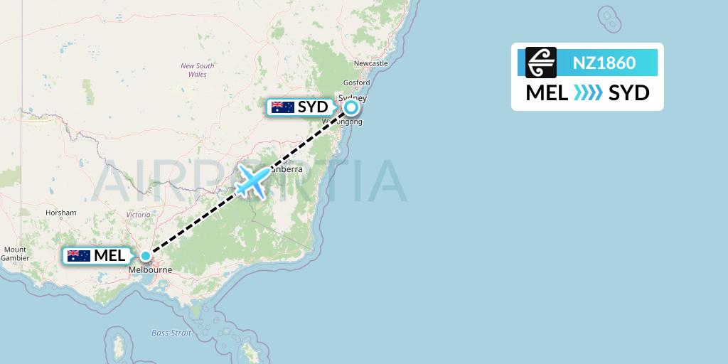 NZ1860 Air New Zealand Flight Map: Melbourne to Sydney