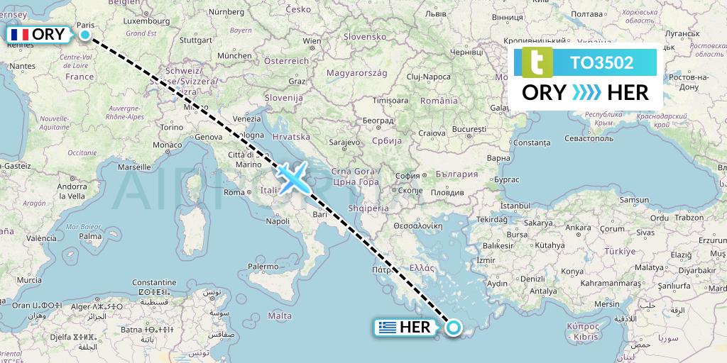 TO3502 Transavia France Flight Map: Paris to Heraklion