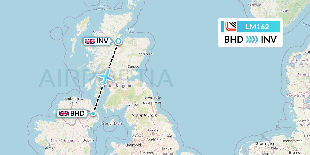 LM162 Loganair Flight Map: Belfast to Inverness