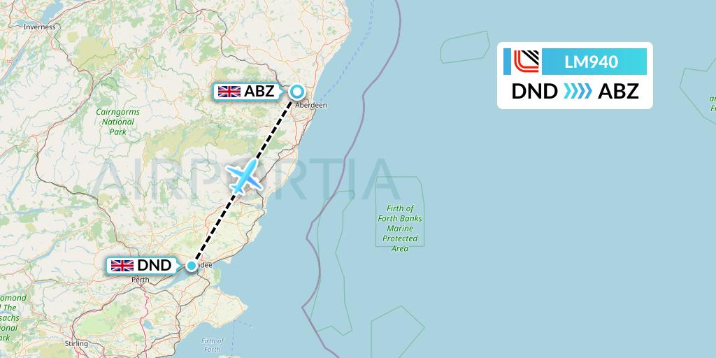 LM940 Loganair Flight Map: Dundee to Aberdeen