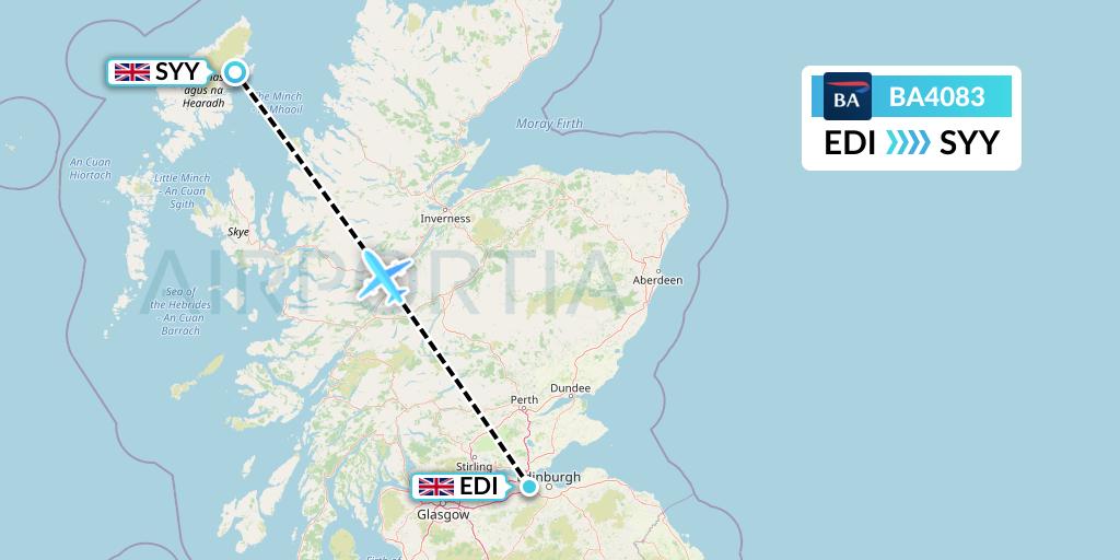 BA4083 British Airways Flight Map: Edinburgh to Stornoway