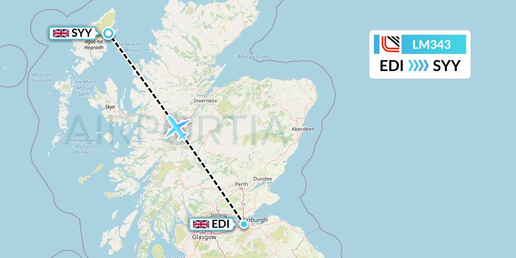 LM343 Loganair Flight Map: Edinburgh to Stornoway