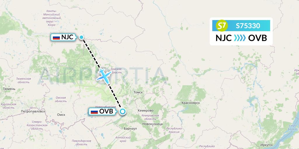 S75330 S7 Airlines Flight Map: Nizhnevartovsk to Novosibirsk