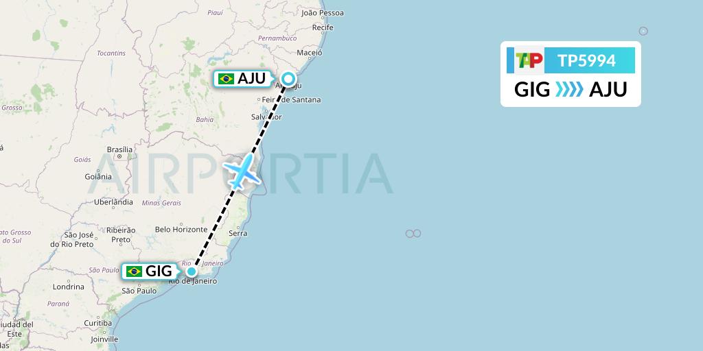 TP5994 TAP Portugal Flight Map: Rio de Janeiro to Aracaju