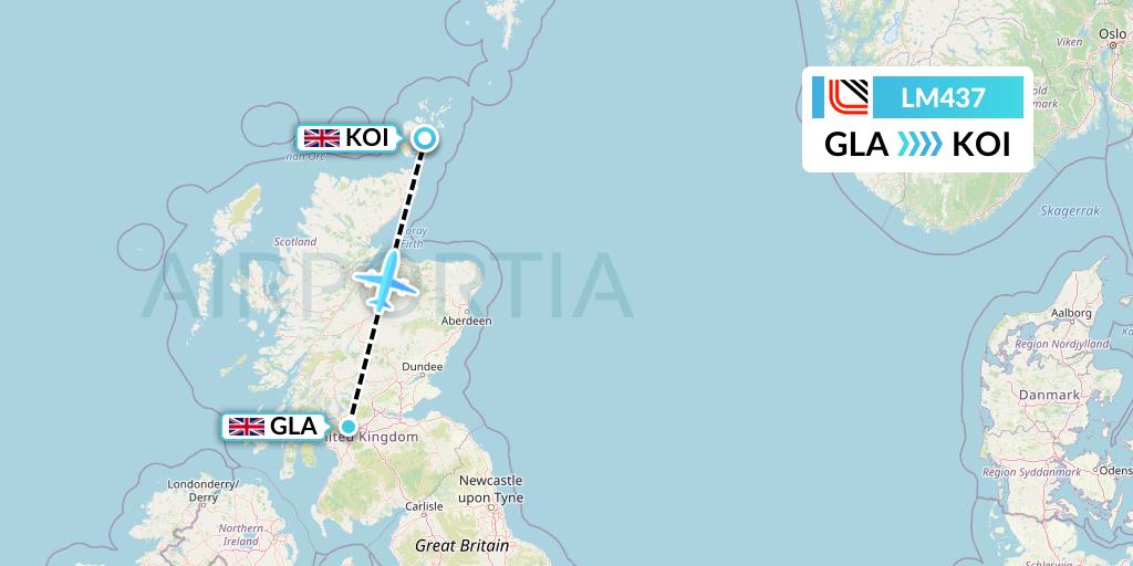 LM437 Loganair Flight Map: Glasgow to Kirkwall