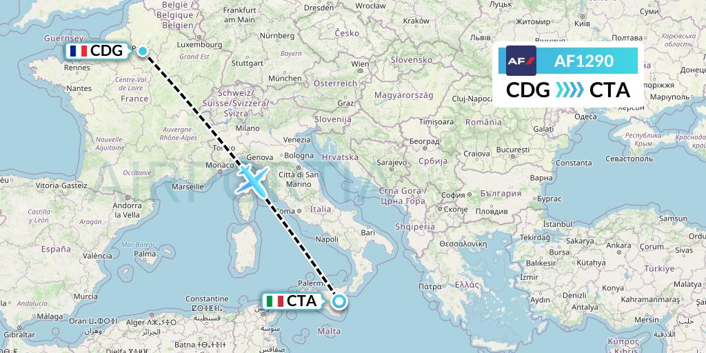 AF1290 Air France Flight Map: Paris to Catania