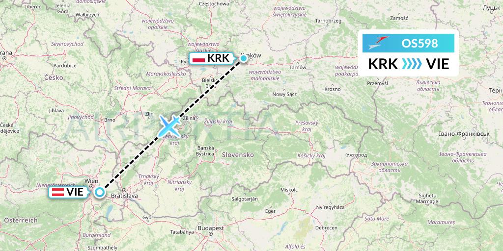 OS598 Austrian Airlines Flight Map: Krakow to Vienna