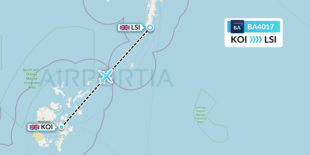 BA4017 British Airways Flight Map: Kirkwall to Sumburgh