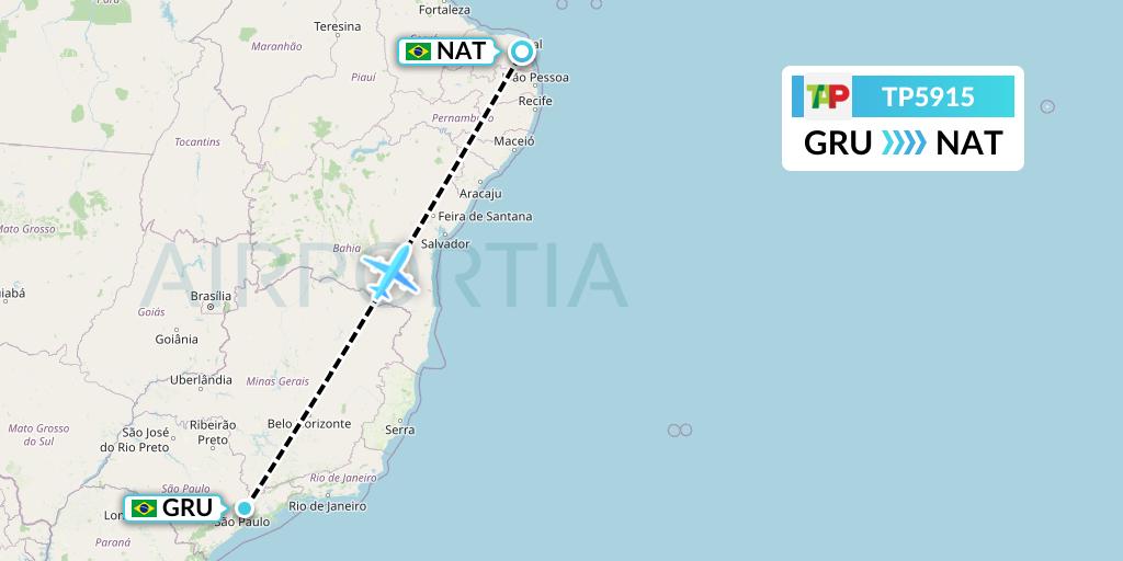 TP5915 TAP Portugal Flight Map: Sao Paulo to Natal