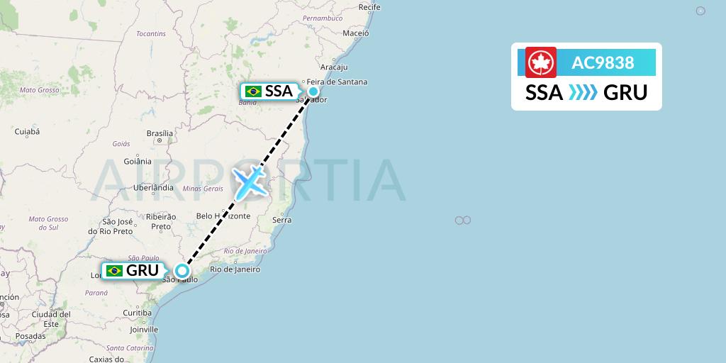 AC9838 Air Canada Flight Map: Salvador to Sao Paulo