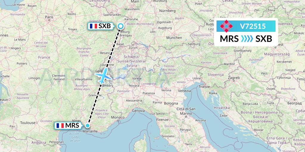 V72515 Volotea Flight Map: Marseille to Strasbourg