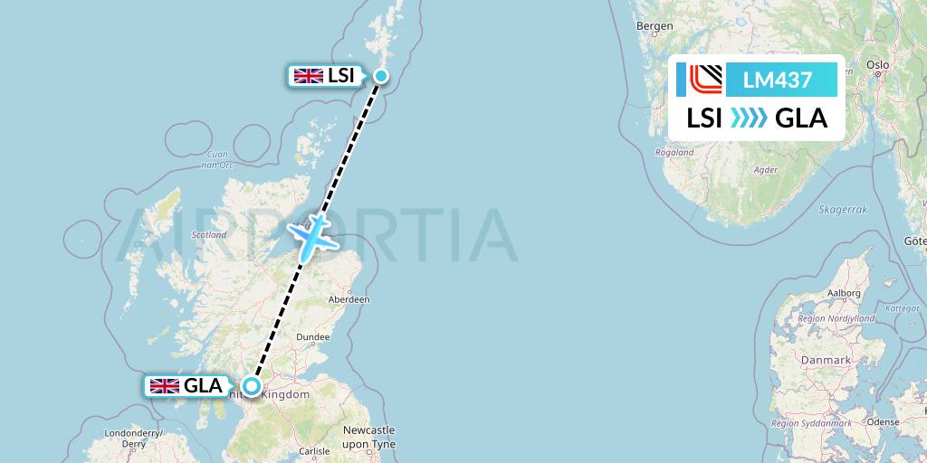 LM437 Loganair Flight Map: Sumburgh to Glasgow