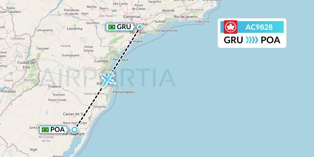 AC9828 Air Canada Flight Map: Sao Paulo to Porto Alegre