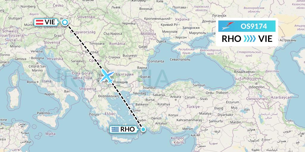 OS9174 Austrian Airlines Flight Map: Rhodes to Vienna