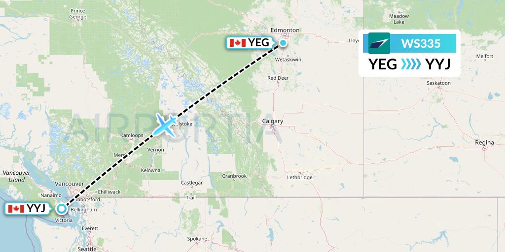 WS335 WestJet Flight Map: Edmonton to Victoria